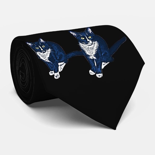 Two Blue Cats Tie (Rolled)