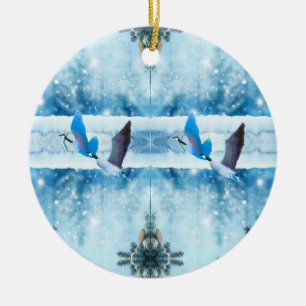 Two Blue Christmas Geese Ceramic Tree Decoration