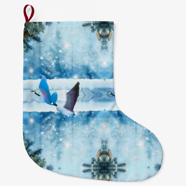 Two Blue Christmas Geese Stockings (Front)