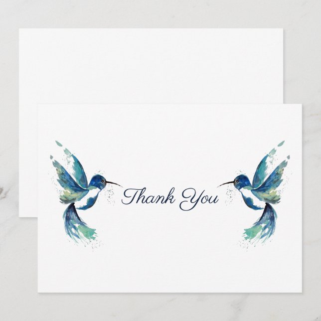 Two Blue Hummingbirds Thank You Card (Front/Back)