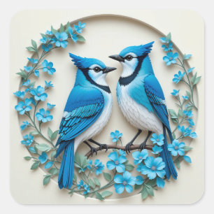Two Blue Jays Resting on a Branch Square Sticker