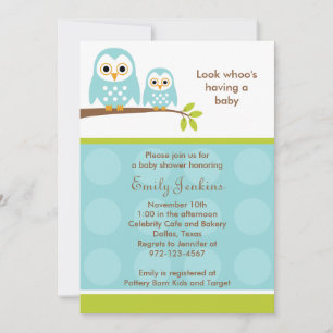 Two Blue Owls Baby Shower Invitations