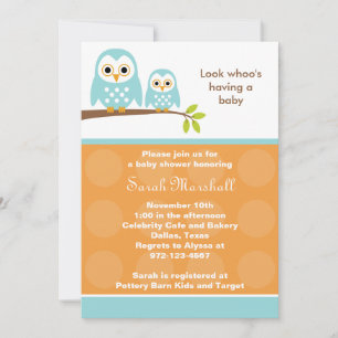 Two Blue Owls Baby Shower Invitations (Orange)