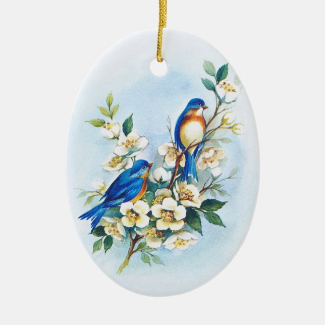 Two Bluebirds Ceramic Tree Decoration (Front)