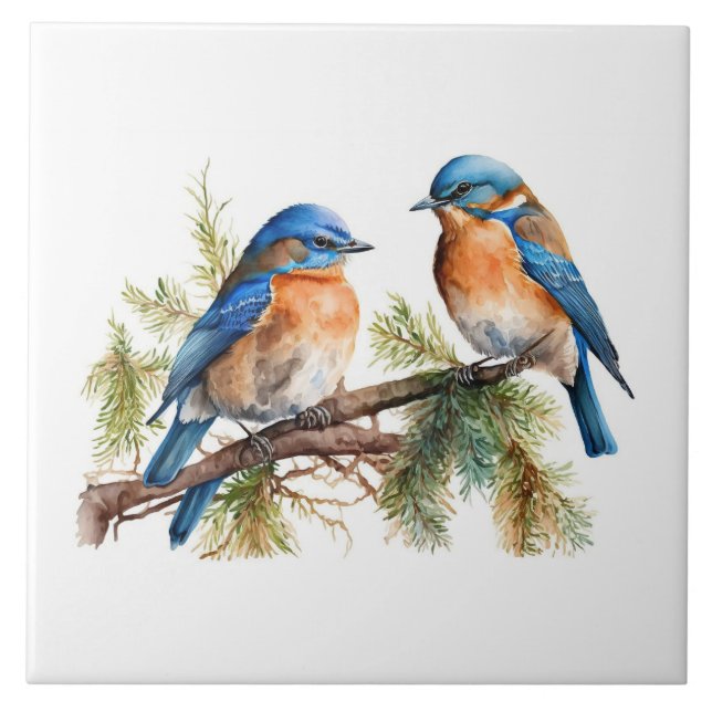 Two Bluebirds On a Branch Tile (Front)