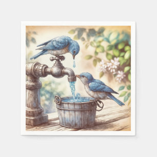 Two Bluebirds On a Faucet Napkin