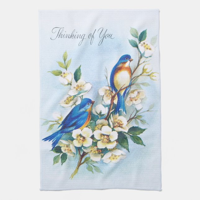 Two Bluebirds Tea Towel (Vertical)