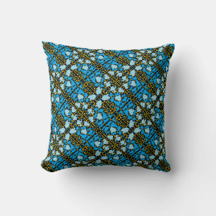 Two blues tiny clouds golden globes patterns cushion