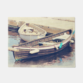 Two Boats in a Harbor Rustic Nautical Doormat