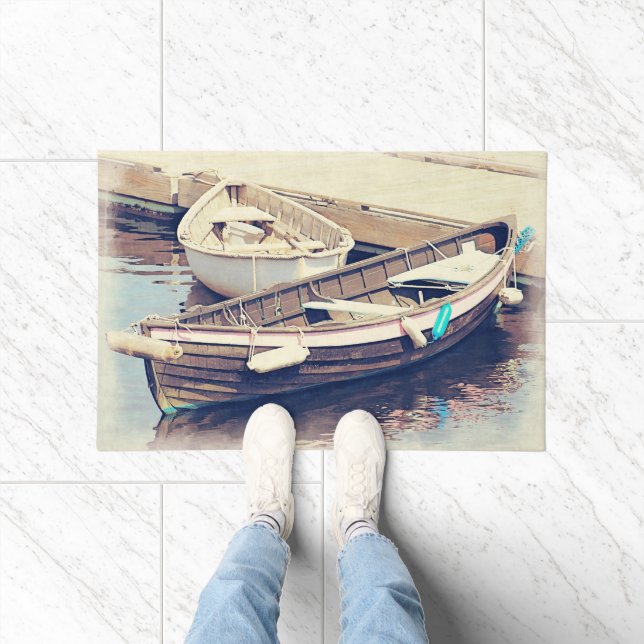 Two Boats in a Harbour Rustic Nautical Medium Doormat (Indoor)