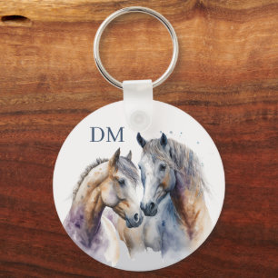 Two Boho Style Horses Monogram Key Ring