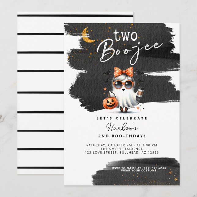 Two Boo-jee Cute Ghost Halloween 2nd Birthday  Invitation (Front/Back)