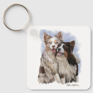 Two Border Collie Buddies cartoon Key Ring