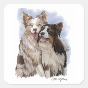 Two Border Collie Buddies cartoon Square Sticker