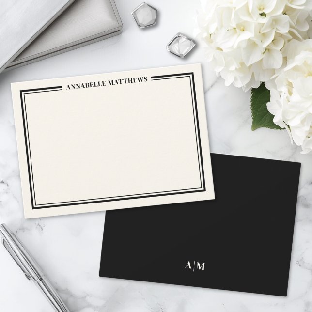 Two Border Minimalist Name Monogram Card (Two Border Minimalist Name Monogram Note Card)