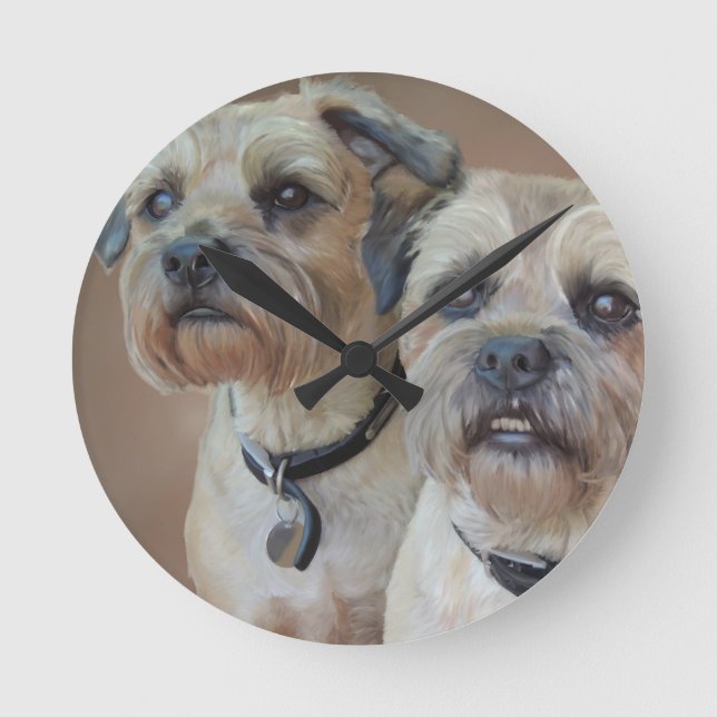 Two Border terriers Round Clock (Front)
