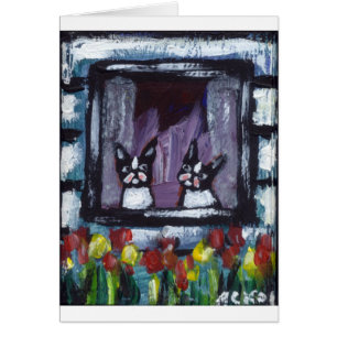 two bostons in window