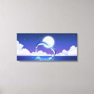 Two bottle-nosed dolphins jumping out of water canvas print