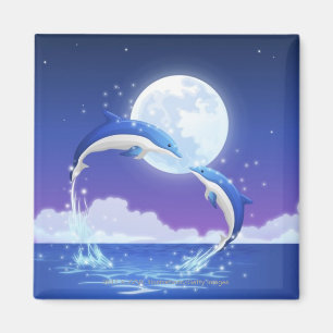 Two bottle-nosed dolphins jumping out of water magnet