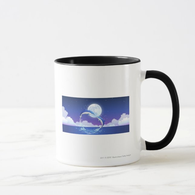 Two bottle-nosed dolphins jumping out of water mug (Right)