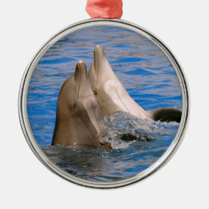Two bottlenose dolphins metal tree decoration