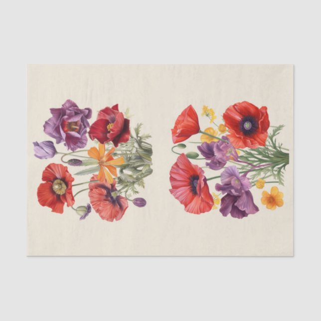 Two Bouquets of Wildflowers Featuring Poppies Tissue Paper (Front)