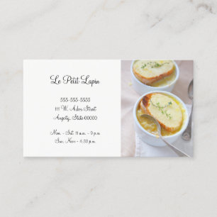 Two bowls of onion soup business card