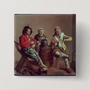 Two Boys and a Girl Making Music, 1629 15 Cm Square Badge