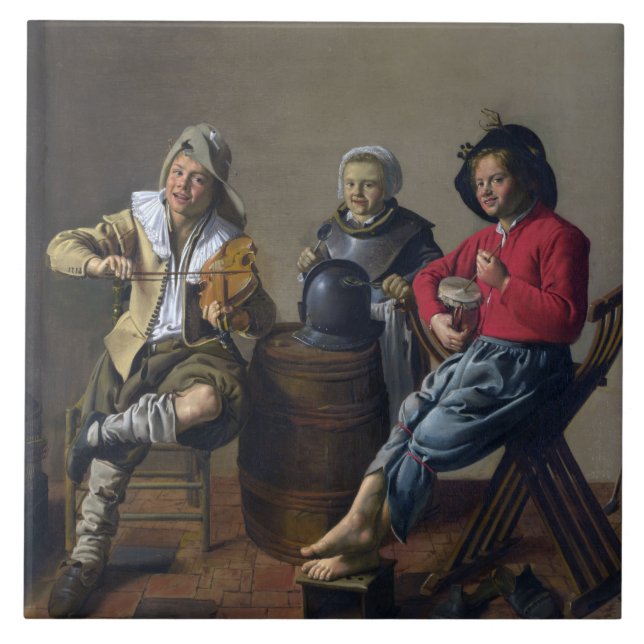 Two Boys and a Girl Making Music (Musicians) Tile (Front)