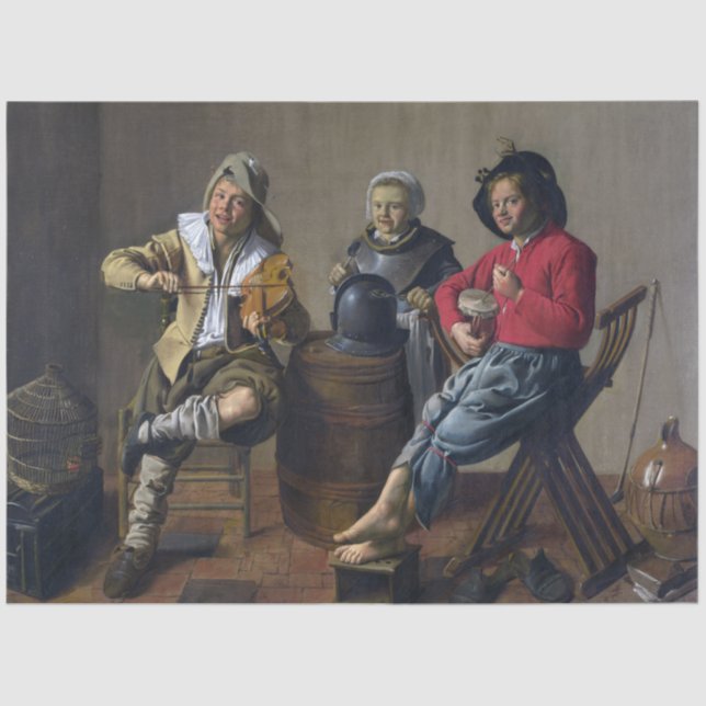 Two Boys and a Girl Making Music (Musicians) Tissue Paper (Front)