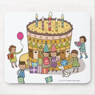 Two boys and three girls in a birthday party mouse mat