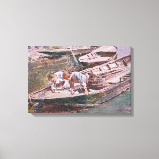 Two Boys in a Boat (by Theodore Robinson) Canvas Print (Front)
