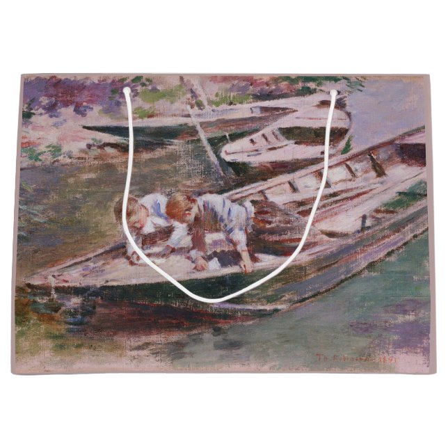 Two Boys in a Boat (by Theodore Robinson) Large Gift Bag (Front)