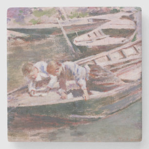 Two Boys in a Boat (by Theodore Robinson) Stone Coaster
