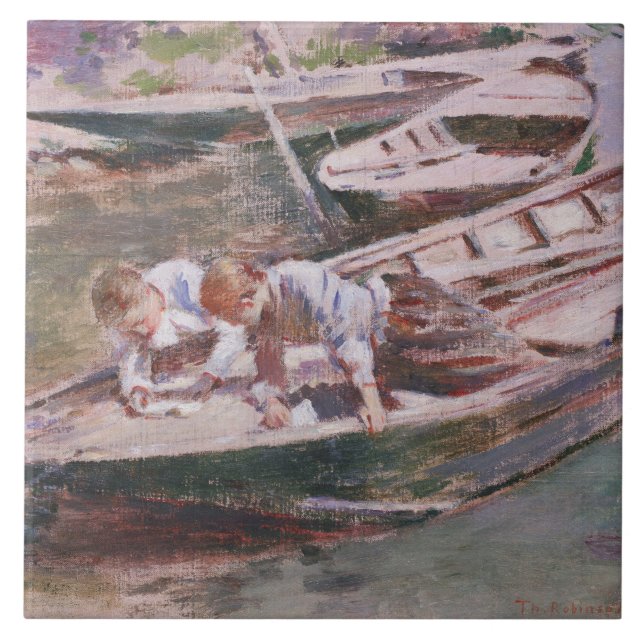 Two Boys in a Boat (by Theodore Robinson) Tile (Front)