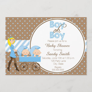 Two Boys in a Stroller Baby Shower Invitation