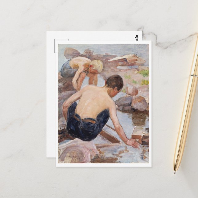 Two Boys On The Shore, Pekka Halonen  Postcard (Front/Back In Situ)