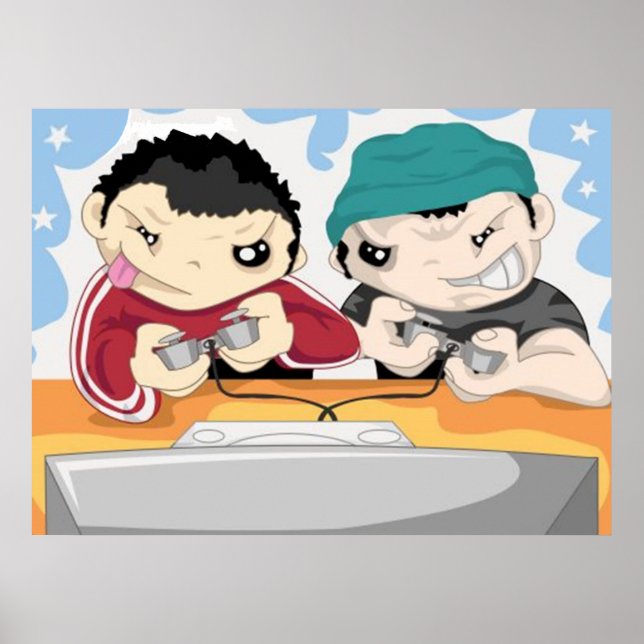 Two Boys Playing Video Game - Poster (Front)