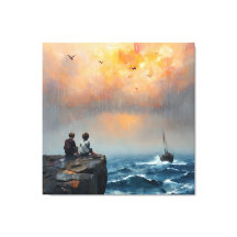 Two Boys Watching a Boat at Sea