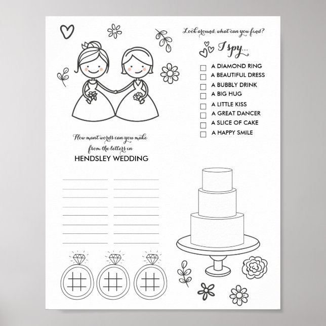 Two Bride Gay Wedding Word Game Activity Page Poster (Front)