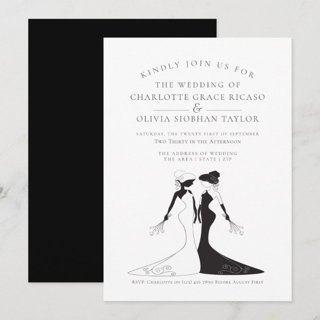 Two Brides 1940s Style Bridal Gowns Wedding Invitation (Front/Back)