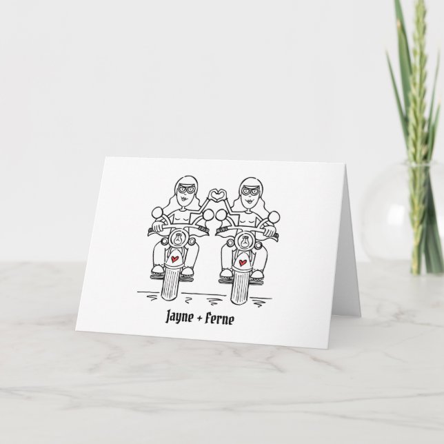 Two Brides Biker Motorcycle Wedding Card (Front)