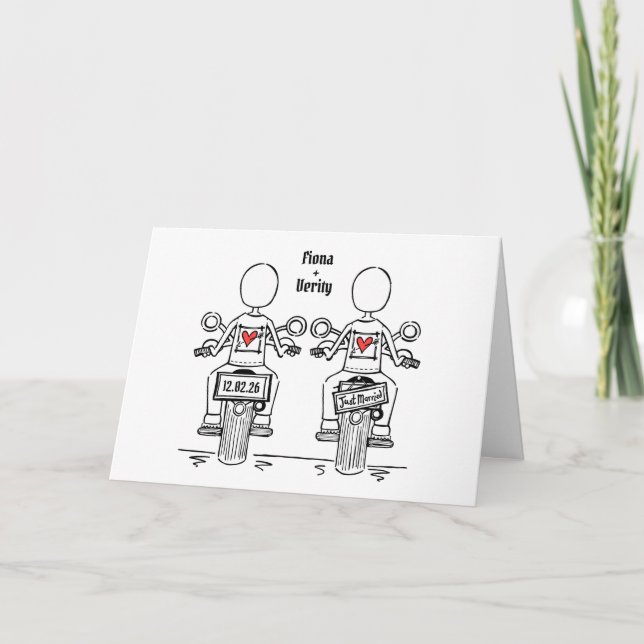Two Brides Biker Motorcycle Wedding Card (Front)