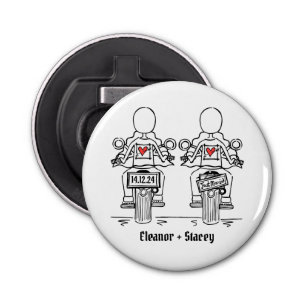 Two Brides Biker Motorcycle Wedding Favour Bottle Opener