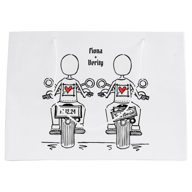 Two Brides Biker Motorcycle Wedding Large Gift Bag (Front)