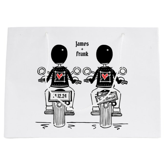 Two Brides Biker Motorcycle Wedding Large Gift Bag (Front)