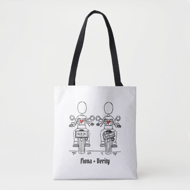 Two Brides Biker Motorcycle Wedding Tote Bag (Front)