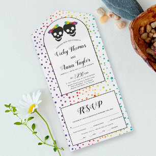 Two brides confetti rainbow colours lesbian weddin all in one invitation