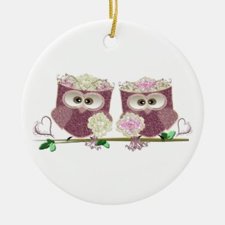 Two Brides Cute Wedding Owls Art Christmas Ornament