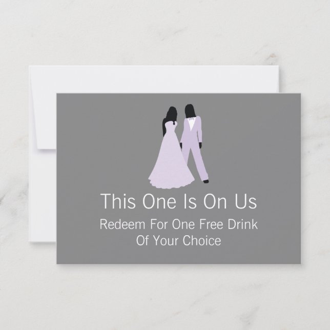 Two Brides Free Drink On Us (Lilac and Grey) Thank You Card (Front)